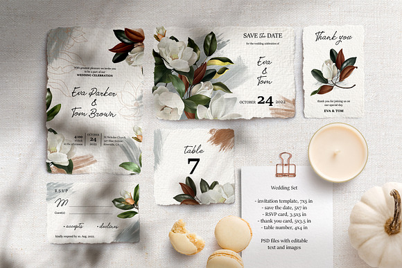 Vintage Magnolias Wedding set in Wedding Templates - product preview 1