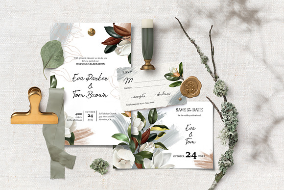 Vintage Magnolias Wedding set in Wedding Templates - product preview 3