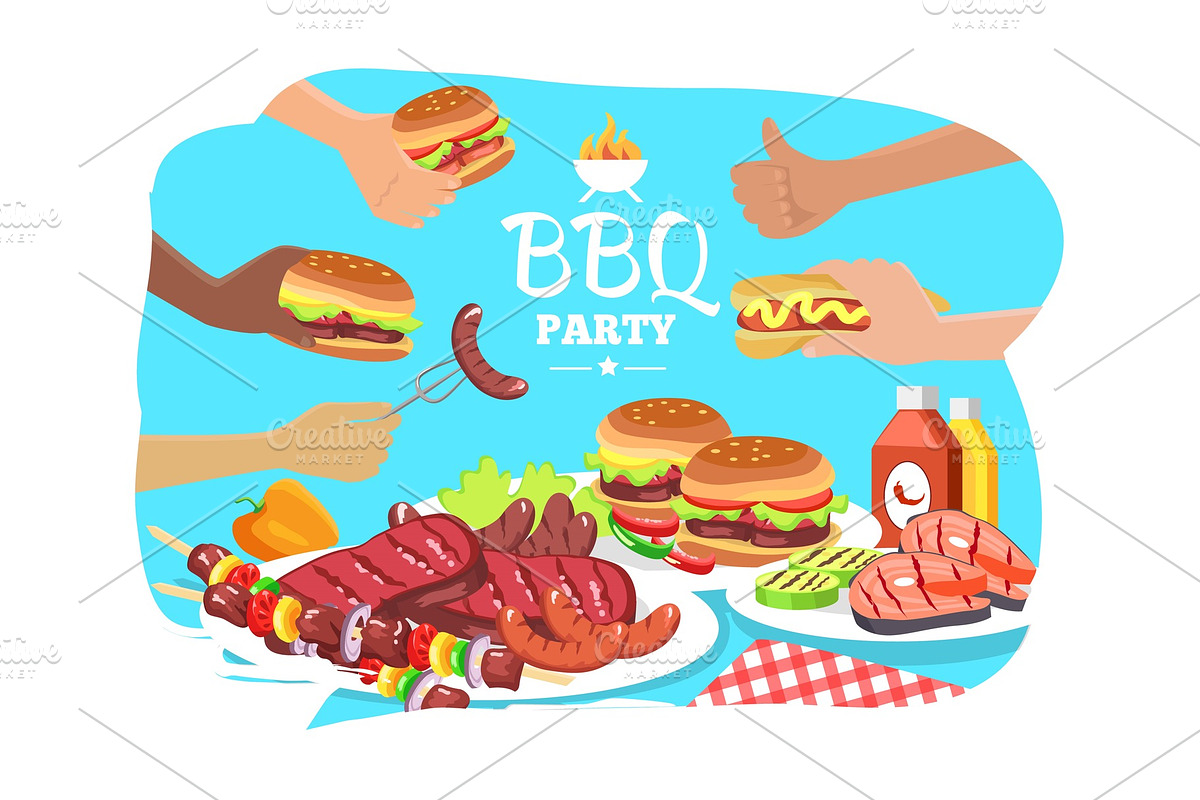 BBQ Party Poster, Colorful Vector in Illustrations - product preview 8