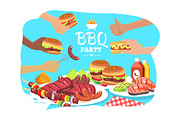 BBQ Party Poster, Colorful Vector
