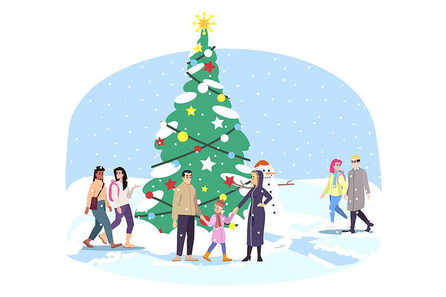 City park Xmas tree illustration in Illustrations - product preview 8