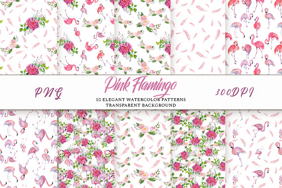 Pink Flamingo Watercolor Collection in Illustrations - product preview 15