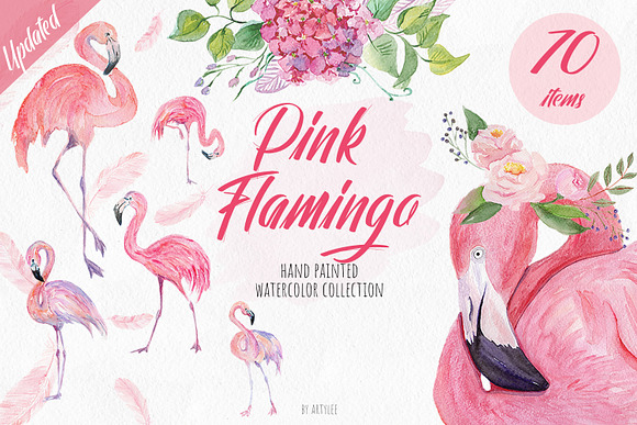 Pink Flamingo Watercolor Collection in Illustrations - product preview 16