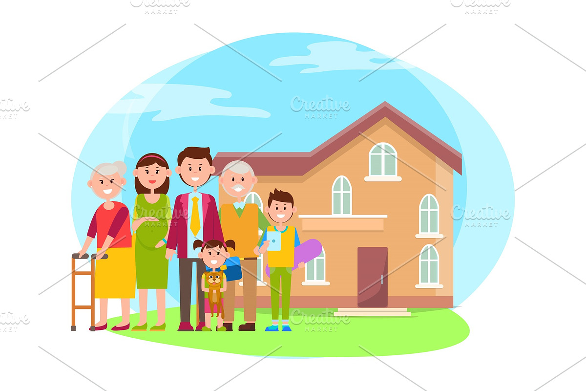 Family anf Building Poster Vector in Illustrations - product preview 8