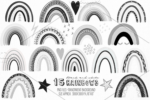Black and white rainbow clipart in Illustrations - product preview 1