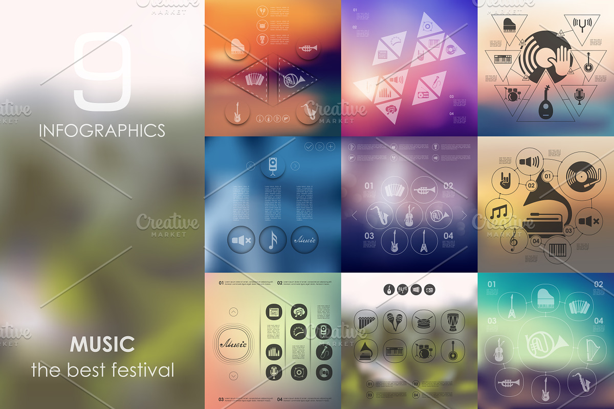 9 music infographics in Presentation Templates - product preview 8