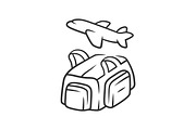 Flight, travelling bag linear icon