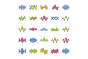 Sound and audio waves color icons