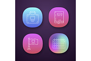 Office accessories app icons set