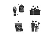 Volunteering glyph icons set