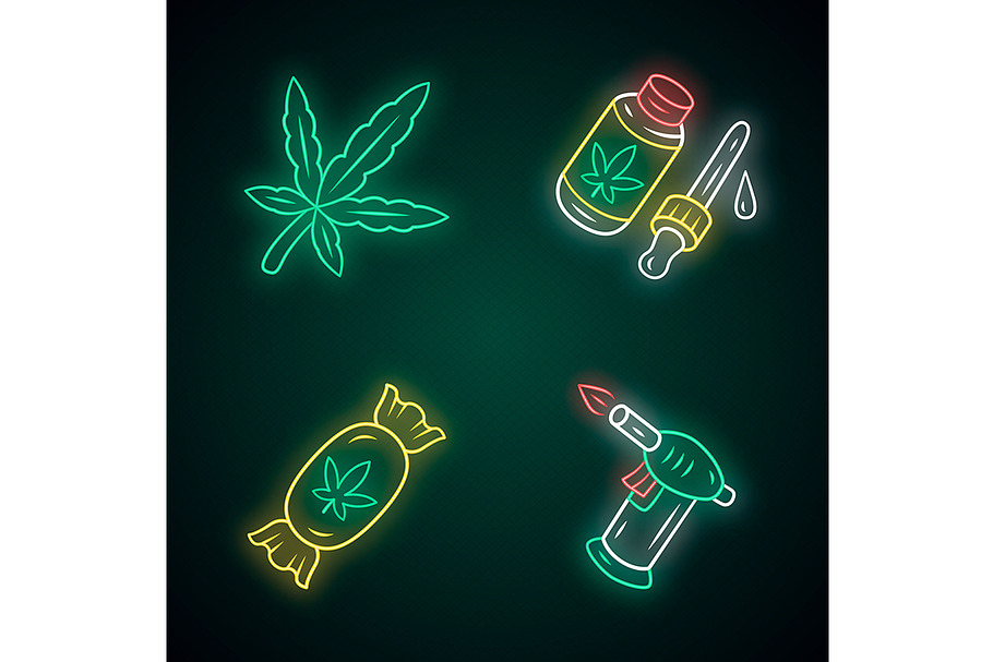 Weed products neon light icons set in Icons - product preview 8