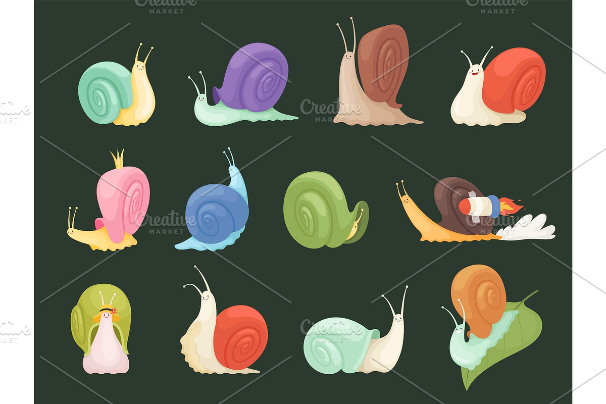 Snails characters. Cartoon insects in Graphics - product preview 8