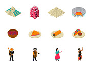 Mexico attractions isometric icons