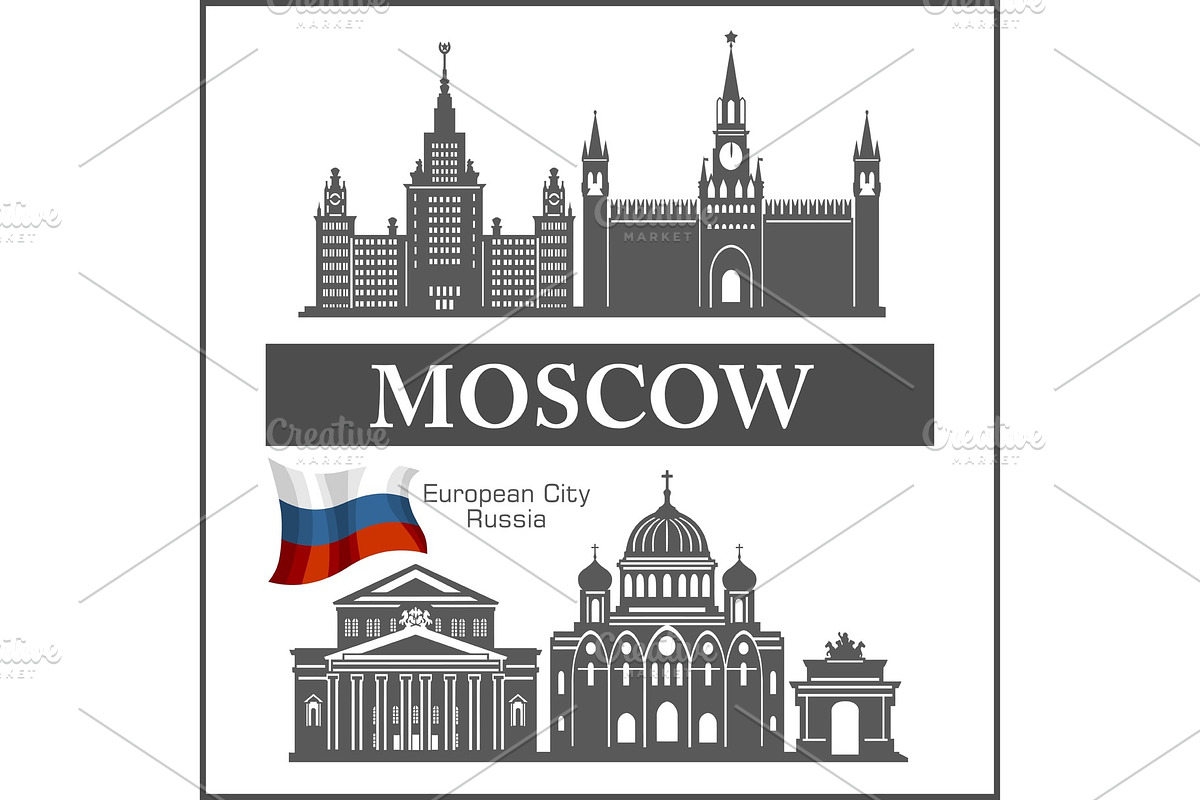 Moscow City skyline black and white in Illustrations - product preview 8