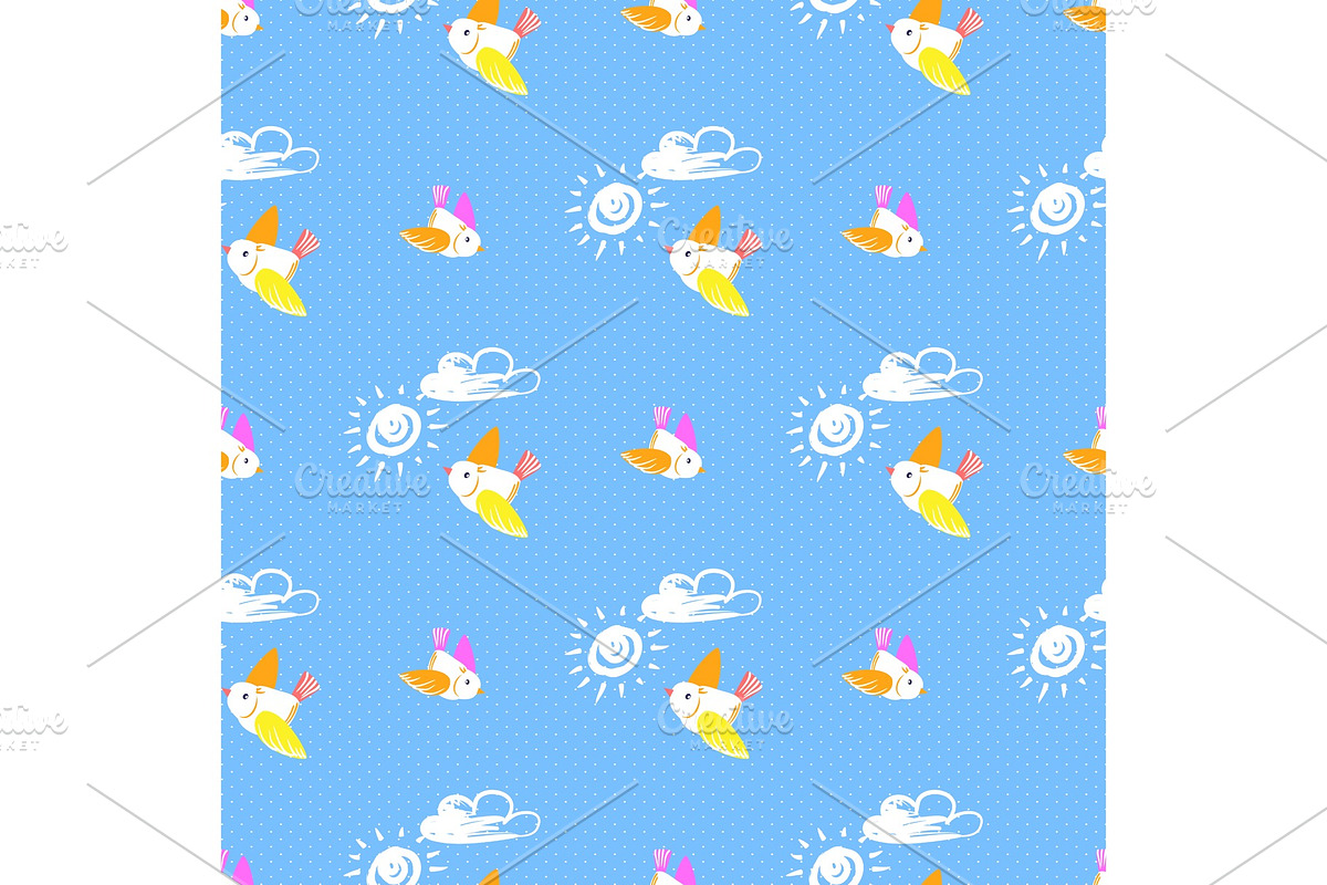 Sun Bird with Cloud Pattern Vector in Illustrations - product preview 8