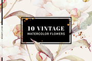 10 vintage watercolor flowers