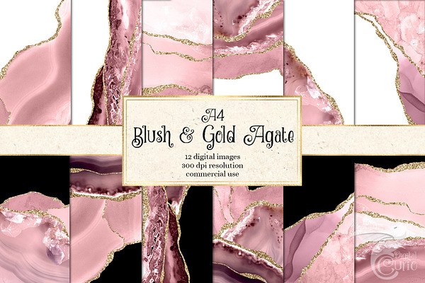 A4 Blush and Gold Agate Textures
