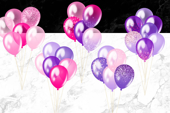 Pink and Purple Balloons Clipart in Illustrations - product preview 1