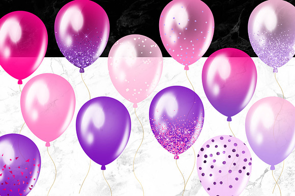 Pink and Purple Balloons Clipart in Illustrations - product preview 2