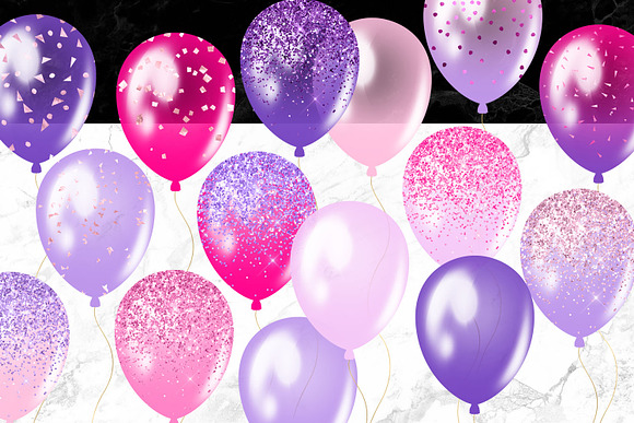 Pink and Purple Balloons Clipart in Illustrations - product preview 3