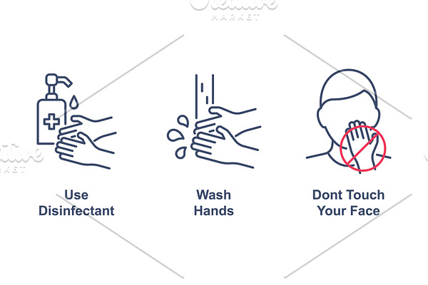 Coronavirus precaution tips icons