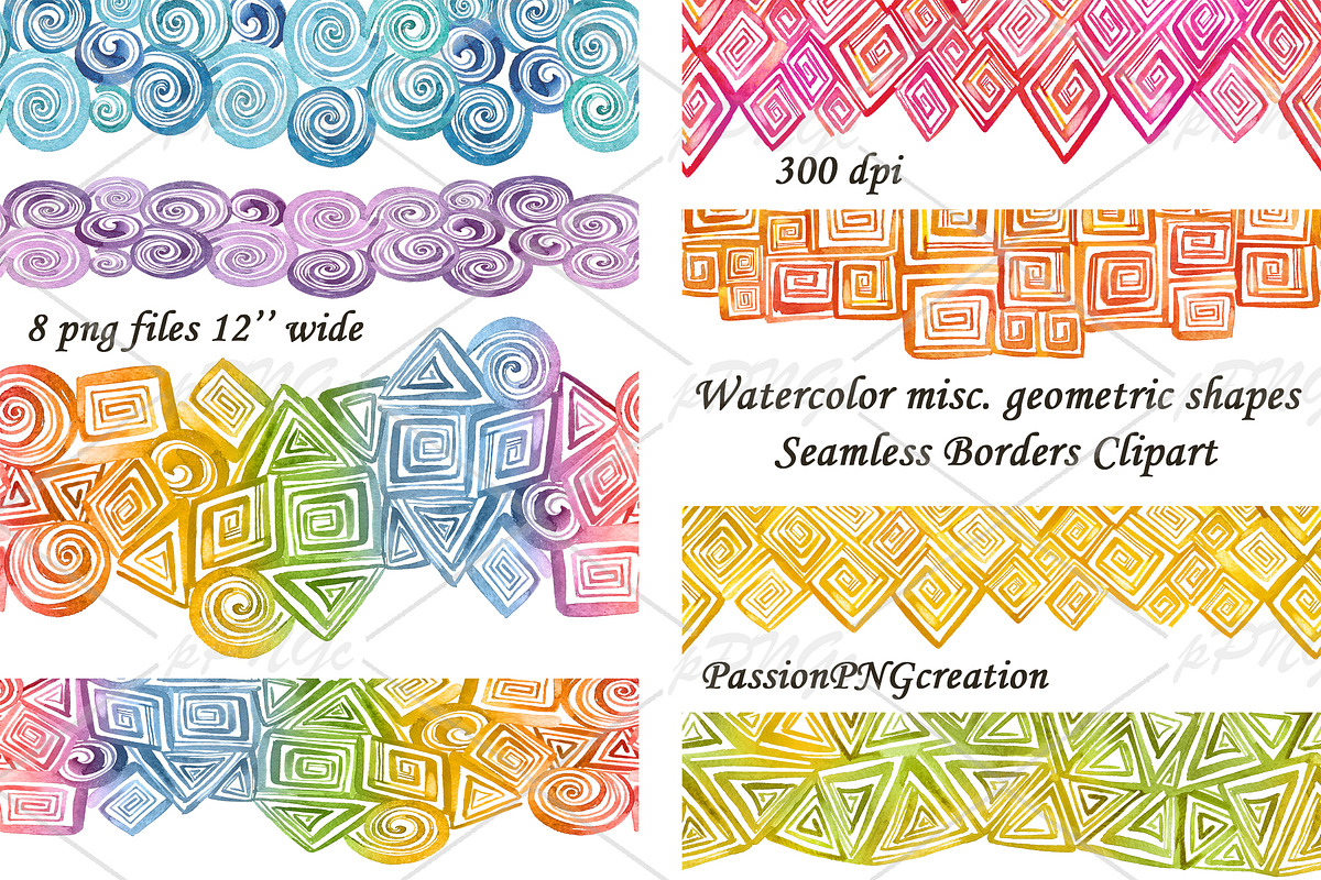 Watercolor Seamless Borders Clipart in Illustrations - product preview 8