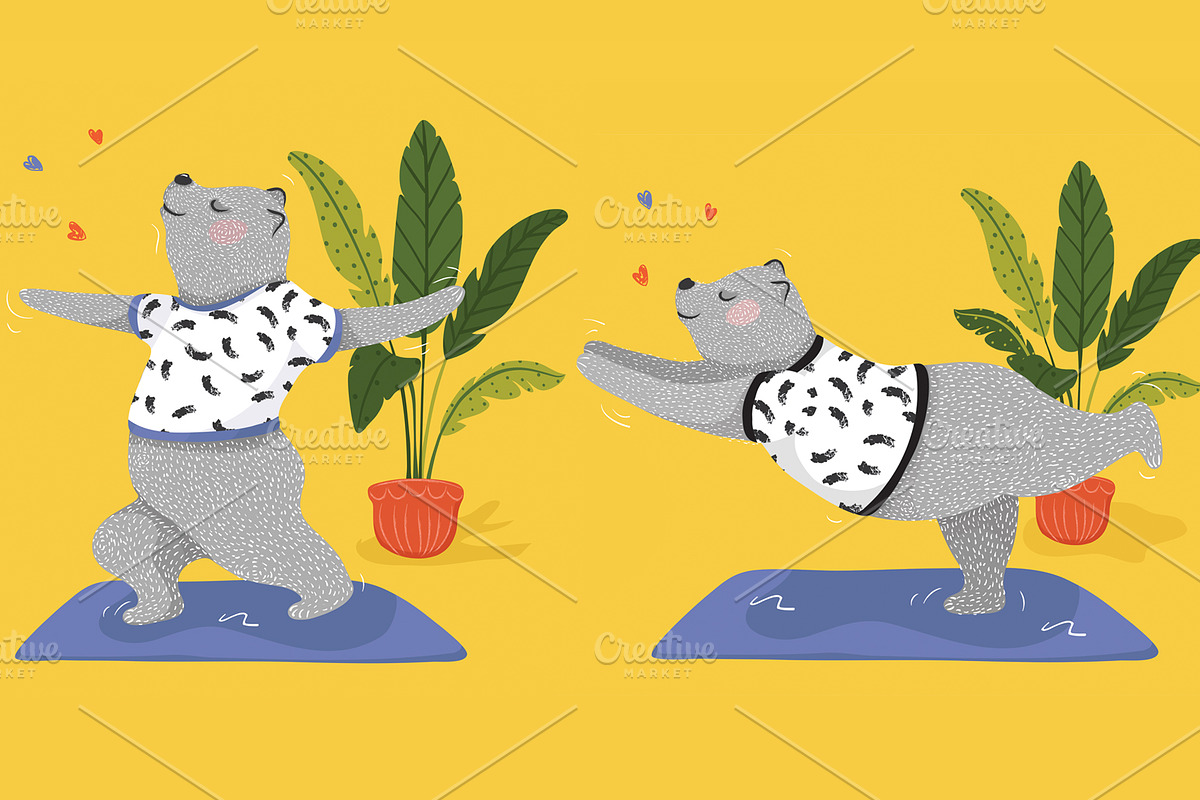 3 cute yoga bear. Bear illustration in Illustrations - product preview 8