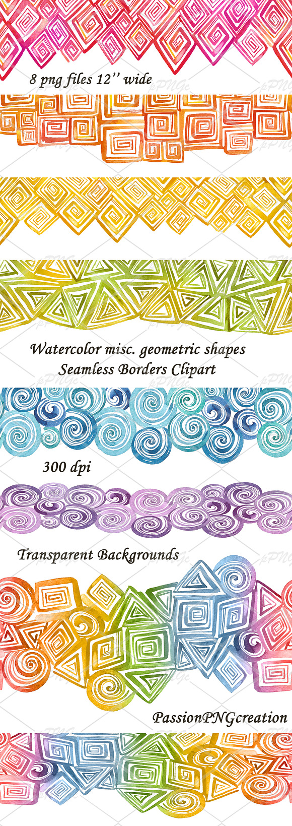 Watercolor Seamless Borders Clipart in Illustrations - product preview 4