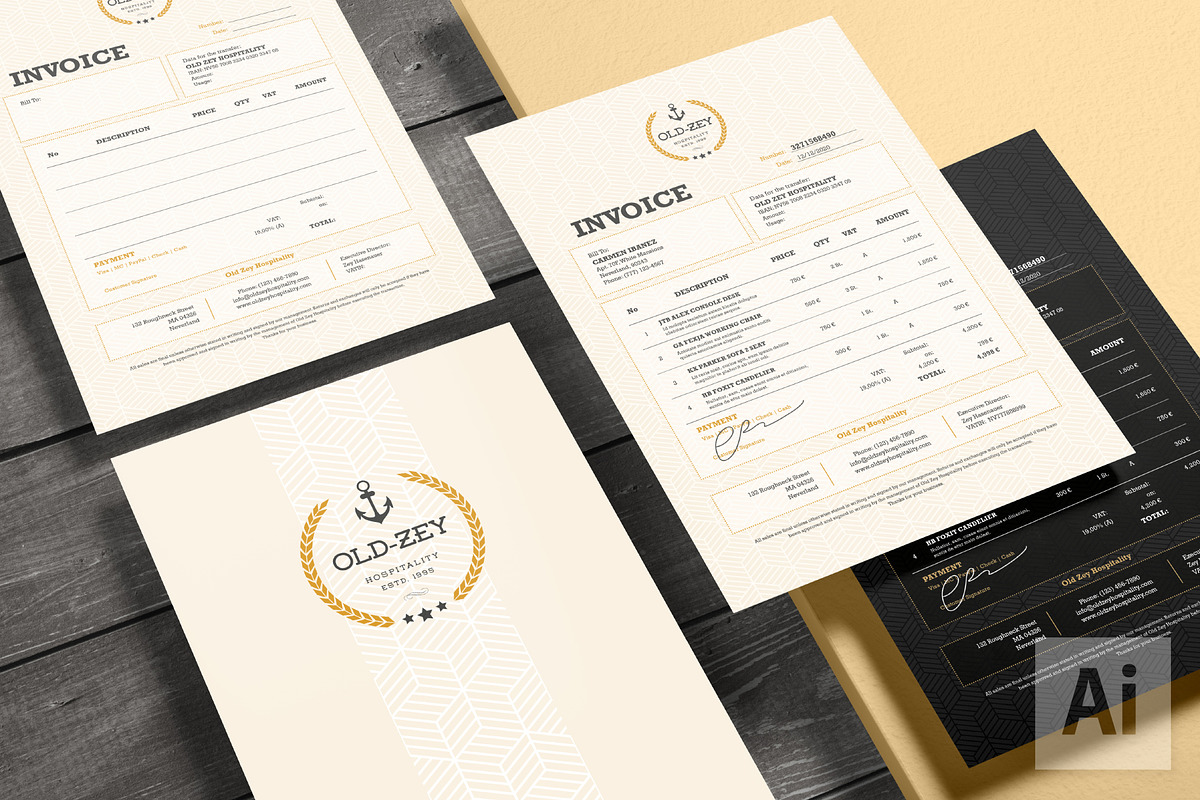 Old Zey Hospitality Invoice Ai in Stationery Templates - product preview 8