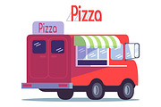 Pizza food truck flat illustration