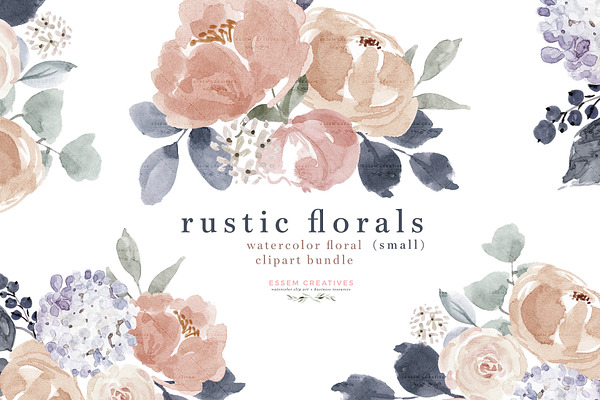 Rustic Watercolor Flowers Clipart