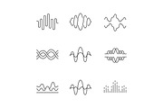 Sound and audio waves linear icons