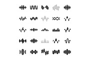 Sound and audio waves glyph icons