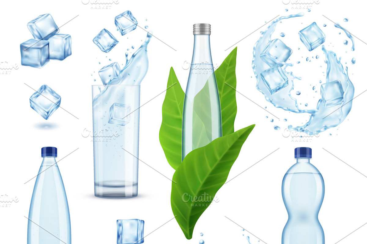 Realistic mineral water set in Icons - product preview 8