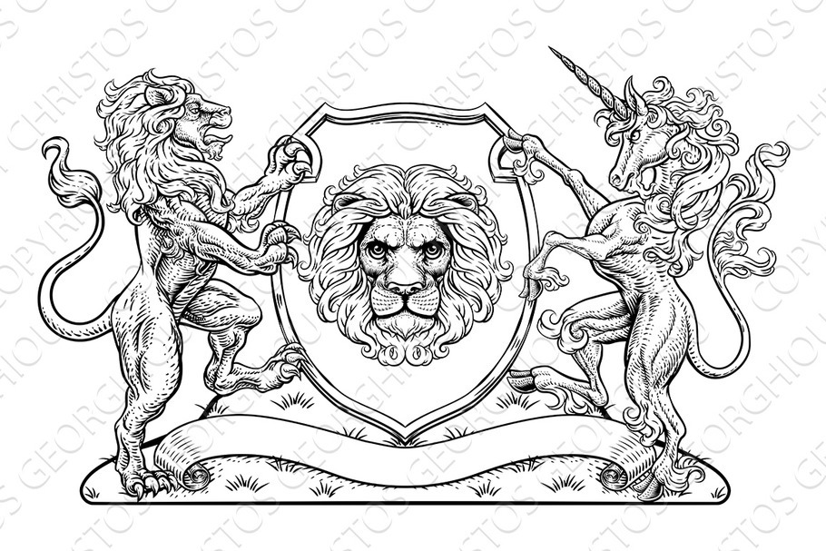 Coat of Arms Unicorn Lion Crest