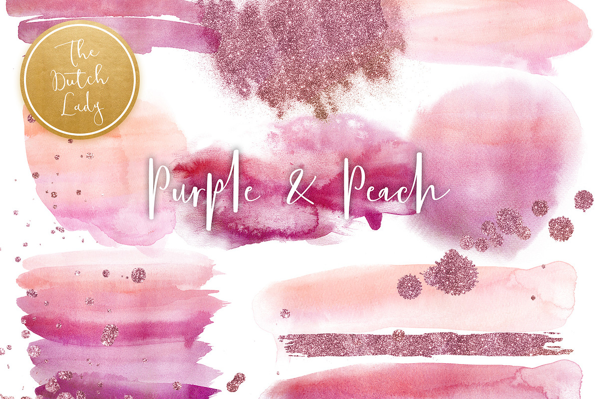 Purple & Peach Watercolor Clipart in Illustrations - product preview 8