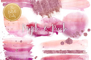 Purple & Peach Watercolor Clipart