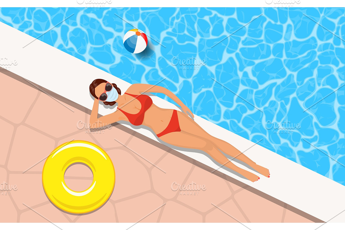 Slim woman in bikini relaxing by the in Illustrations - product preview 8