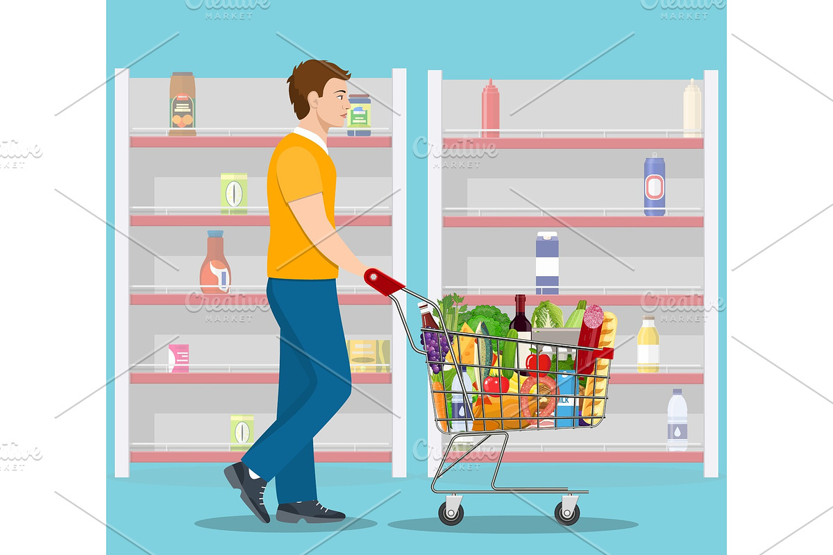 Young man shopping for groceries in Illustrations - product preview 8