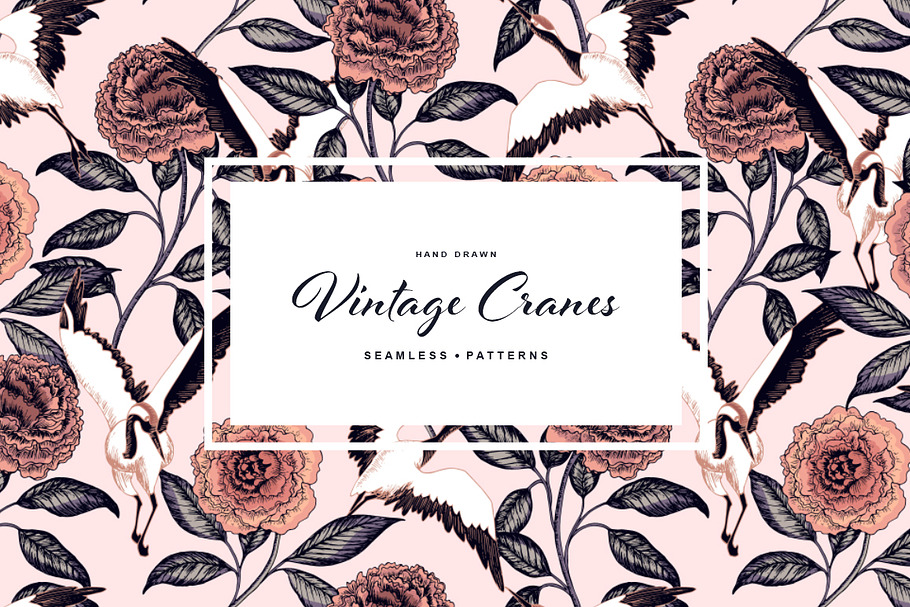 Vintage cranes. Vector illustrations in Patterns - product preview 8