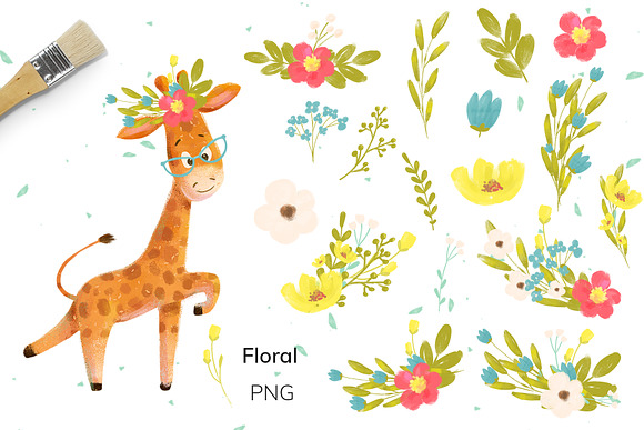 Wild cute animals & floral in Illustrations - product preview 3