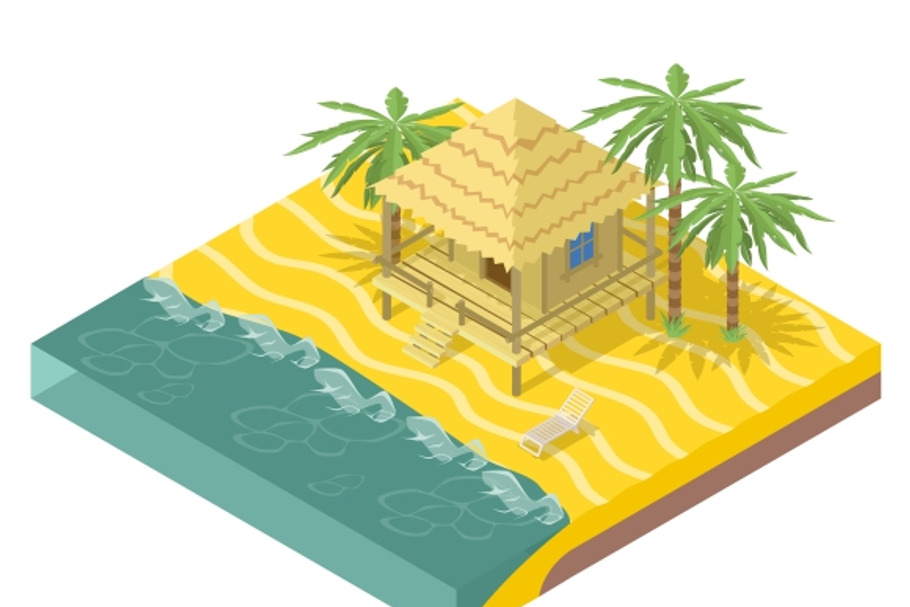 Beach real estate. House with palms in Graphics - product preview 8