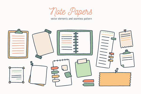 Note papers set and seamless
