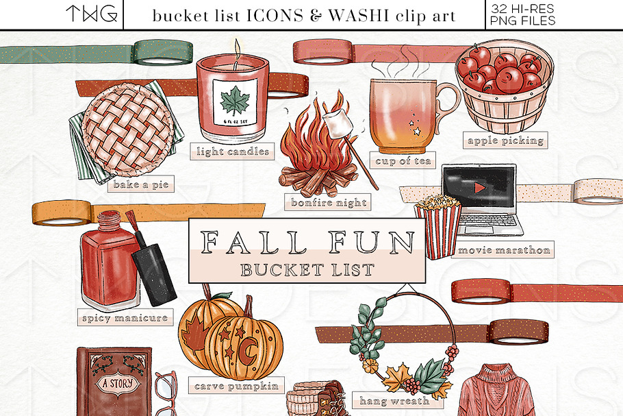 Fall Bucket List Icons Bundle