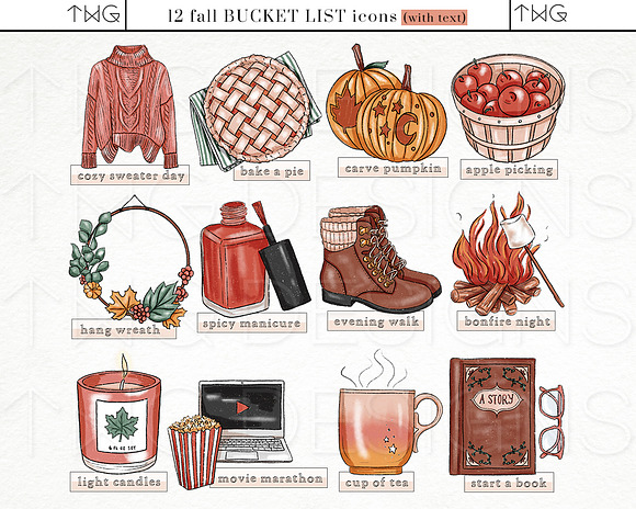 Fall Bucket List Icons Bundle in Illustrations - product preview 1