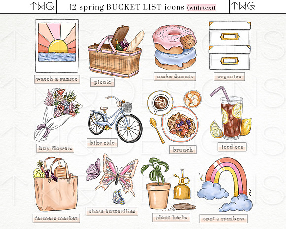 Spring Bucket List Icon Bundle in Illustrations - product preview 1