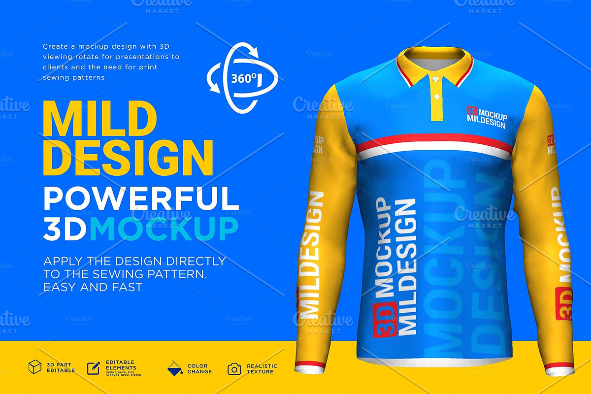 3D Mockup: Polo shirt long sleeve in Product Mockups - product preview 8