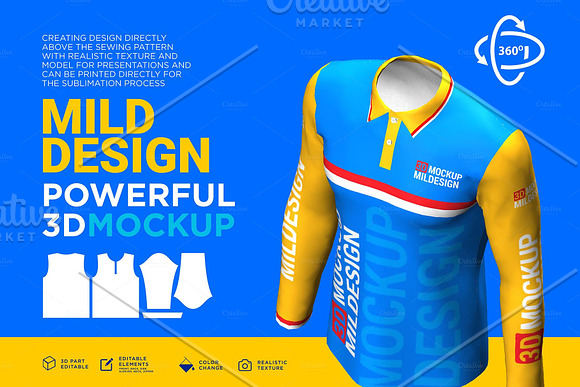 3D Mockup: Polo shirt long sleeve in Product Mockups - product preview 3