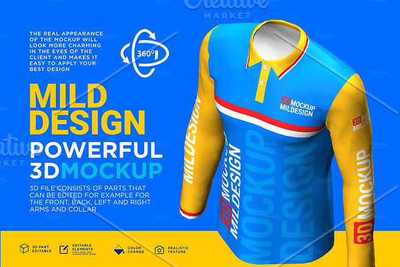 3D Mockup: Polo shirt long sleeve in Product Mockups - product preview 4