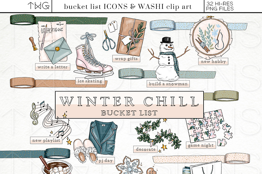 Winter Bucket List Icon Bundle in Illustrations - product preview 8